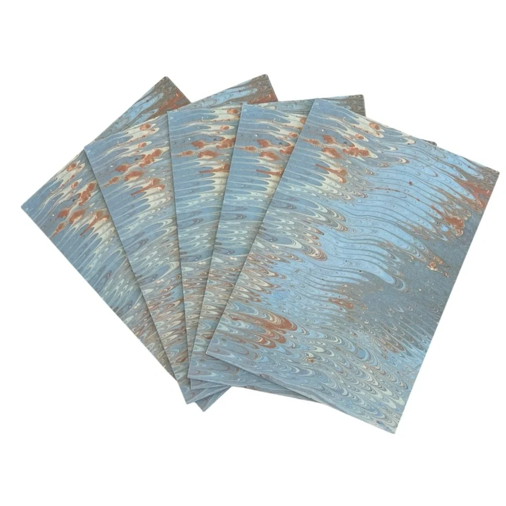 Vintage Ambassador Cards 3 Tri-Fold Blank Greeting Cards Blue Marbled Blank